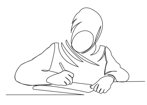 Muslim girl student studying