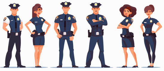 Obraz premium Set of police men and women on a white background.