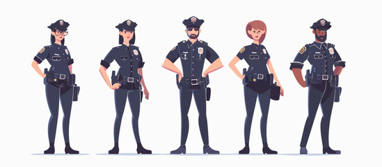 Naklejka premium Set of police men and women on a white background.