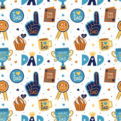 Father's Day Dad Appreciation Icons on White Seamless Pattern Design