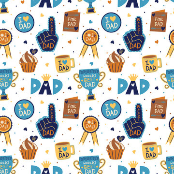 Father's Day Dad Appreciation Icons on White Seamless Pattern Design