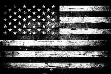 Grunge USA flag. Grungy style with cracks and abrasions. Black and white grunge american flag background. Old grunge USA flag. © djjeep_design