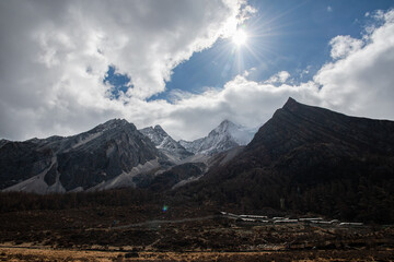 Yading Nature preserve in China at the based camp before trekking to the high mountain and 5 color lake