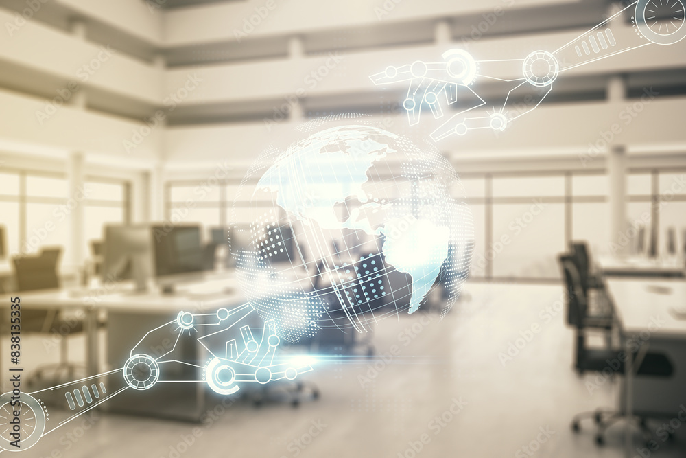 Aufkleber abstract virtual robotics technology hologram with globe sketch on a modern furnished office backgro