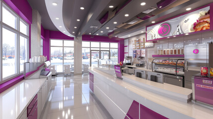 Interior of a futuristic cafe