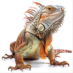 Fototapeta premium Tropical Iguana Isolated on White Background. High-Resolution Nature Photography