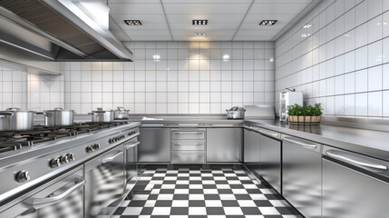 Clean and shiny commercial kitchen