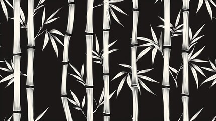 Hand-drawn bamboo shoots, black and white, flat design, intricate details