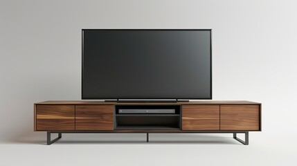 A modern living room with a TV mounted on a cabinet isolated on a transparent background.
