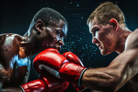 2 race Boxing Duo, Caucasian and African Boxers, Athletic Competition, Sports Unity, Powerful Boxing banner, Fitness Enthusiasts, Dynamic Sports Action, Boxers in Action, two man fighting wrestling