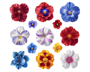 Assorted vibrant flowers collection on white