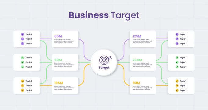 Infographic flow chart diagram template for business target concept