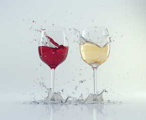 Red and white wine splash isolated on white