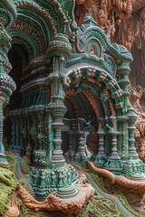 Fototapeta premium surreal visionary fantasy landscape, hyperreal futuristic imaginative world, ethereal multidimensional surreal scenery