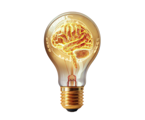 Brain in light bulb symbolizing idea and creativity