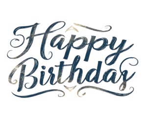 Happy Birthday in elegant cursive on white