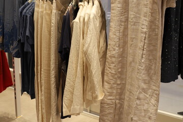 Advertising women's clothing on a display window in a large supermarket in Israel.