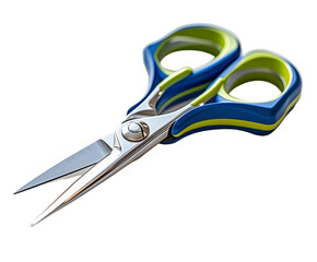 Office scissors with colorful handles isolated