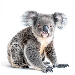 Obraz premium Cuddly koala isolated on a white background. High-quality wildlife photo