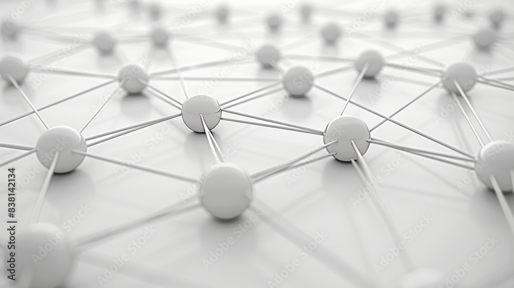 Poster this is a 3d rendering showing a white global network on a bright background.