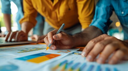 Market Strategy Team analyzing market charts and graphs, symbolizing strategic planning