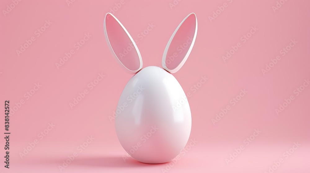 Sticker This is a creative easter egg with rabbit ears set on a pastel pink background with a minimalist concept.