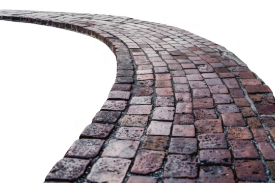A brick walkway with a curved edge