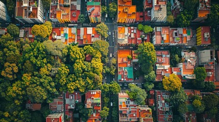 Fototapeta premium Aerial View of a Vibrant Cityscape: Capture the energy and vibrancy of a bustling city from above, highlighting its architecture