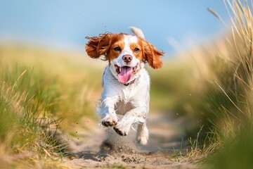dog running outside in a field