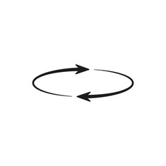 Two semicircular thin arrows rotate. Semi circle arrows following each other and moving in a circle. Vector symbol. Isolated Illustration on white background.