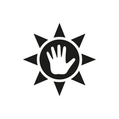 The palm of the hand inside the sun. Vector illustration on a white background.