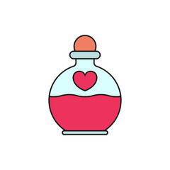 Vintage perfume bottle with heart. Colored vector icon. Isolated illustration on white background.