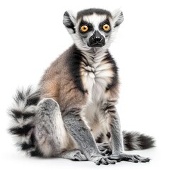Cute lemur isolated on a white background. High-quality wildlife photo
