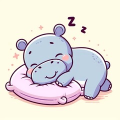 cute hippopotamus sleeping on pillow cartoon vector icon illustration