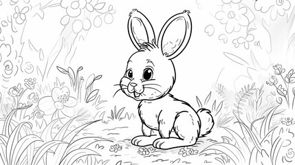 Obraz premium Modern bunny kids coloring page, blank printable design for children to color