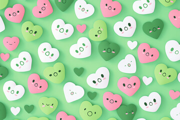 Obraz premium Heartfelt Whimsy Green, White, and Pink Emoji Pattern