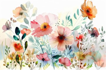 Watercolor illustration of summer wildflowers