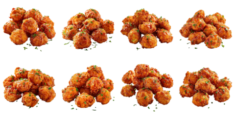 Collection of Buffalo Ranch Fried Chicken Bites isolated on transparent png background. Generative ai