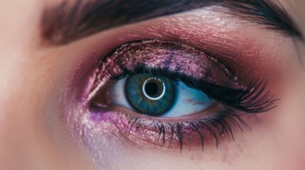 Obraz premium eye of a woman with makeup with eye shadow generative ai