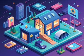 Obraz premium The concept of a smart home. It is connected to various devices and services through wireless connections, symbolizing the Internet of Things. The theme reflects the modern trend towards interconnecti