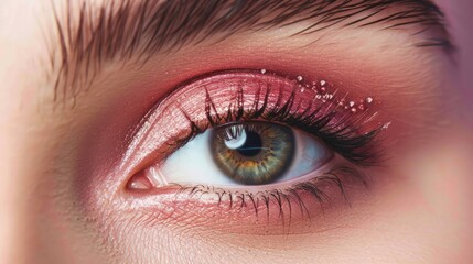 Obraz premium eye of a woman with makeup with eye shadow generative ai