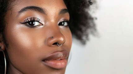 Fototapeta premium A reflective moment captured, a woman's subtle beauty in a serene portrait.