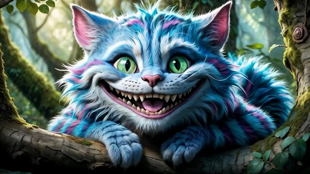 Cheshire cat on tree smiling