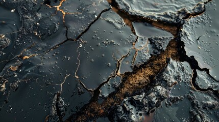 Fototapeta premium Crude oil spills on the ground cause pollution. generative ai