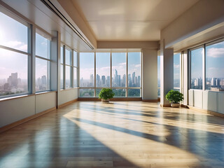 Fototapeta premium A large sunny room with wide top background views