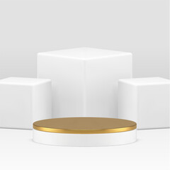 White 3d luxury podium pedestal mock up for premium product show presentation realistic vector