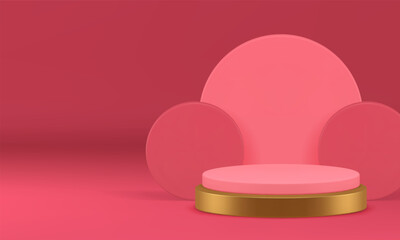 3d showroom luxury pink elegant podium pedestal for presentation realistic vector illustration