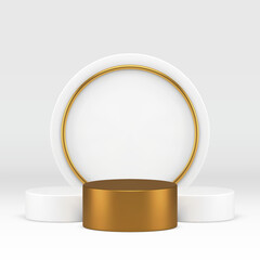 3d golden cylinder podium pedestal white showcase for product show realistic vector illustration