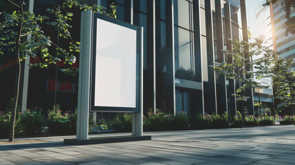 Empty billboard in a modern city setting, an invitation for messages amidst an urban canvas.