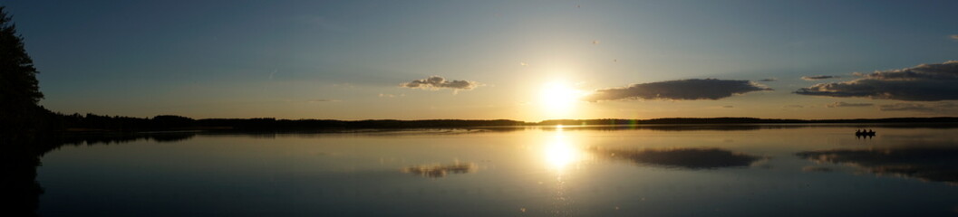 Sunset over lake - panorama